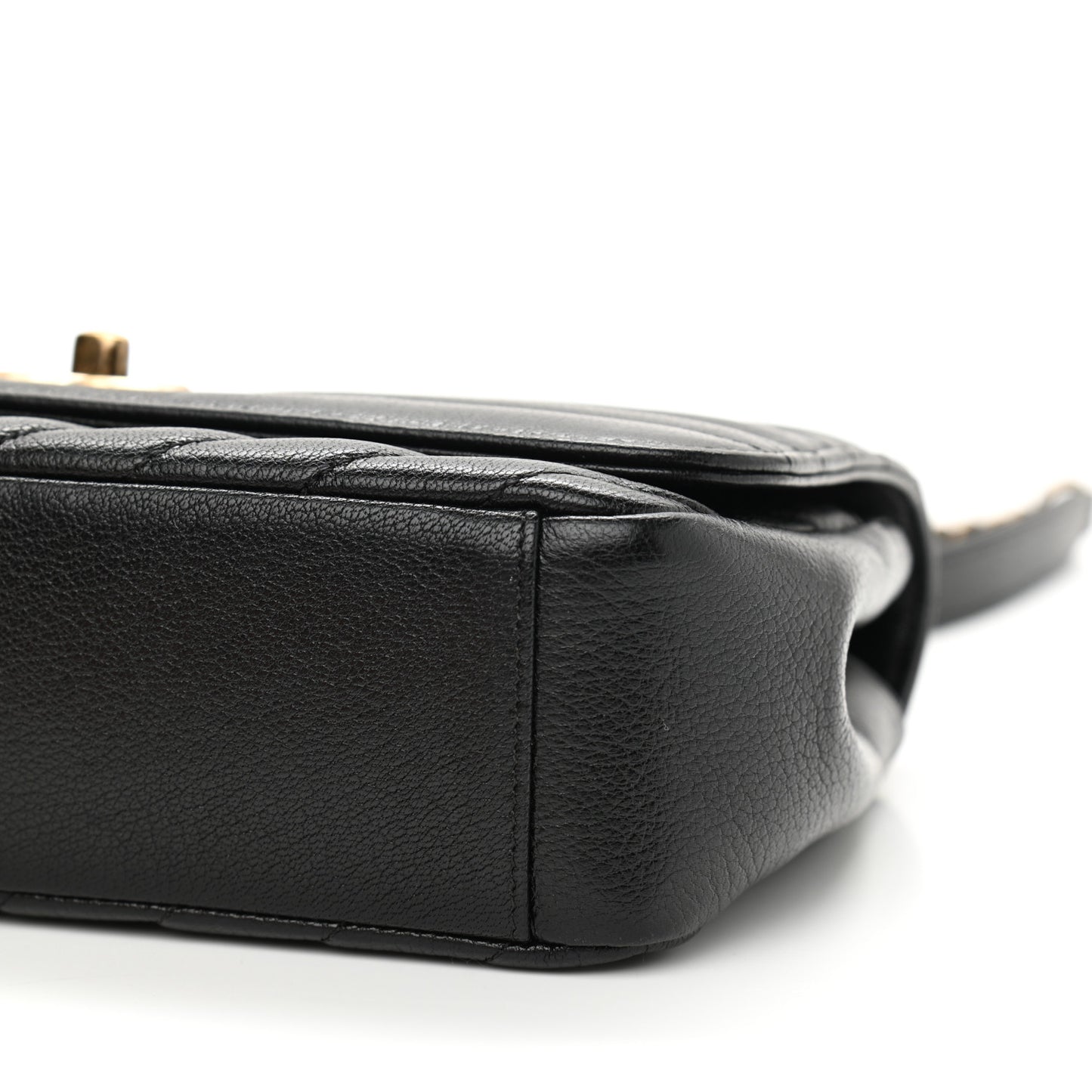 Shiny Goatskin Diagonal Quilted Small Flap Black