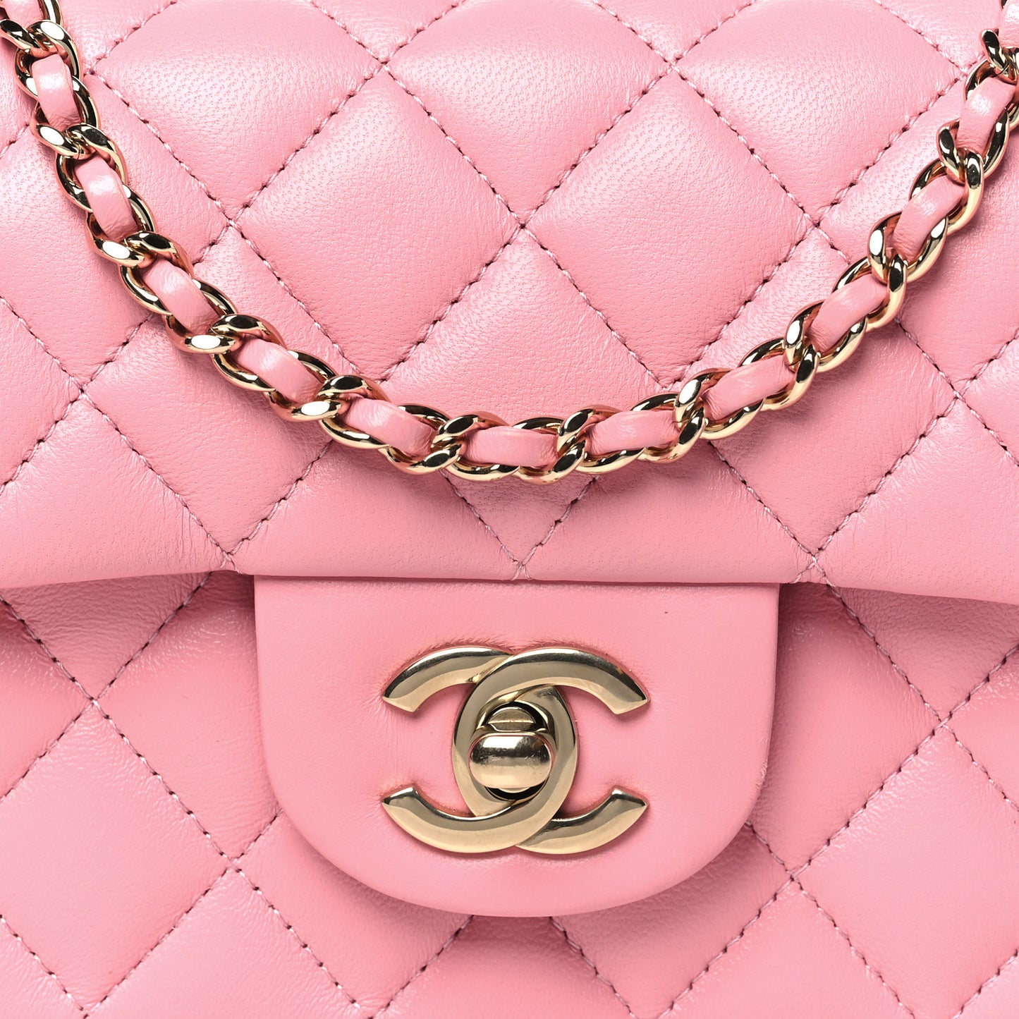 Lambskin Quilted Mini Top Handle Rectangular Flap Pink