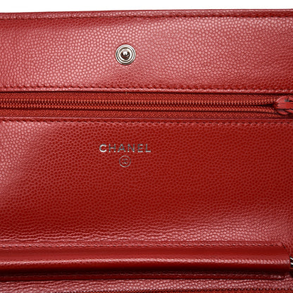 Chanel Caviar Chevron Quilted Wallet On Chain WOC Red 6 of 8