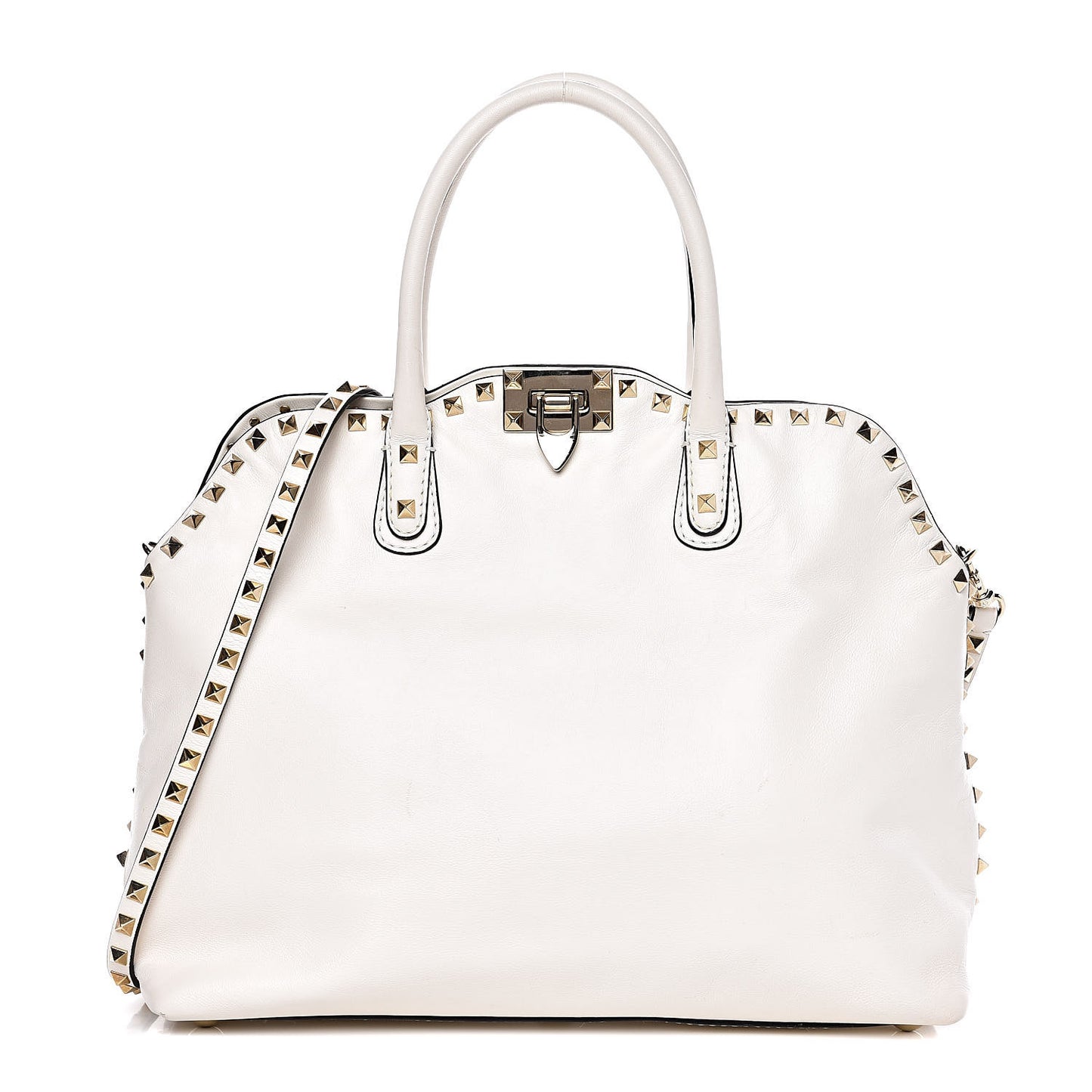 Vitello Rockstud Dome Satchel White