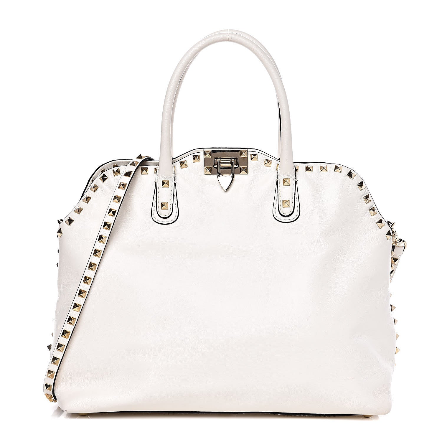Valentino Garavani Vitello Rockstud Dome Satchel White 1 of 15