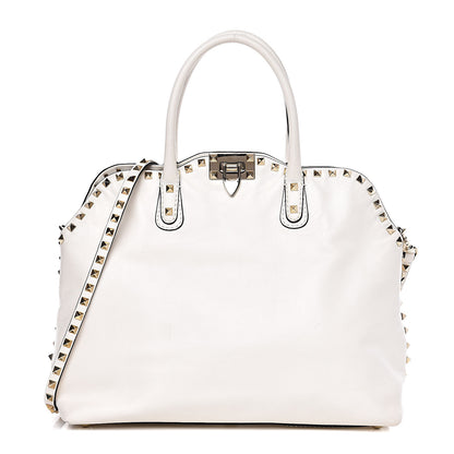 Valentino Garavani Vitello Rockstud Dome Satchel White 1 of 15