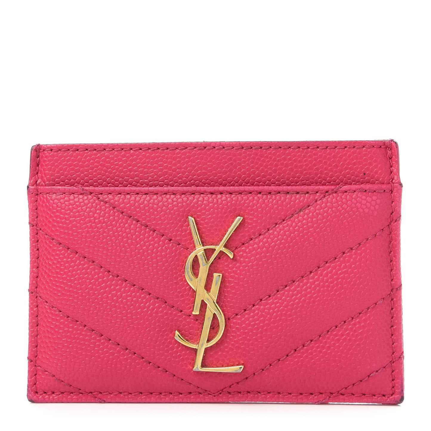 Grain De Poudre Matelasse Chevron Monogram Credit Card Case Fresh Fuxia