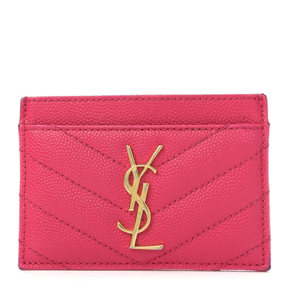 Saint Laurent Grain De Poudre Matelasse Chevron Monogram Credit Card Case Fresh Fuxia 1 of 9