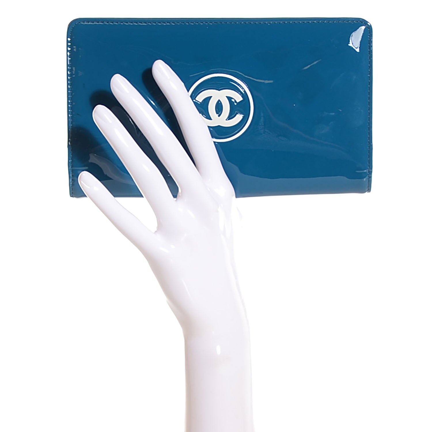 Chanel Patent Make Up Yen Wallet Blue 2 of 7
