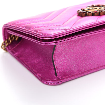 Gucci Metallic Calfskin Matelasse Crystal GG Marmont Mini Bag Fuchsia 6 of 9