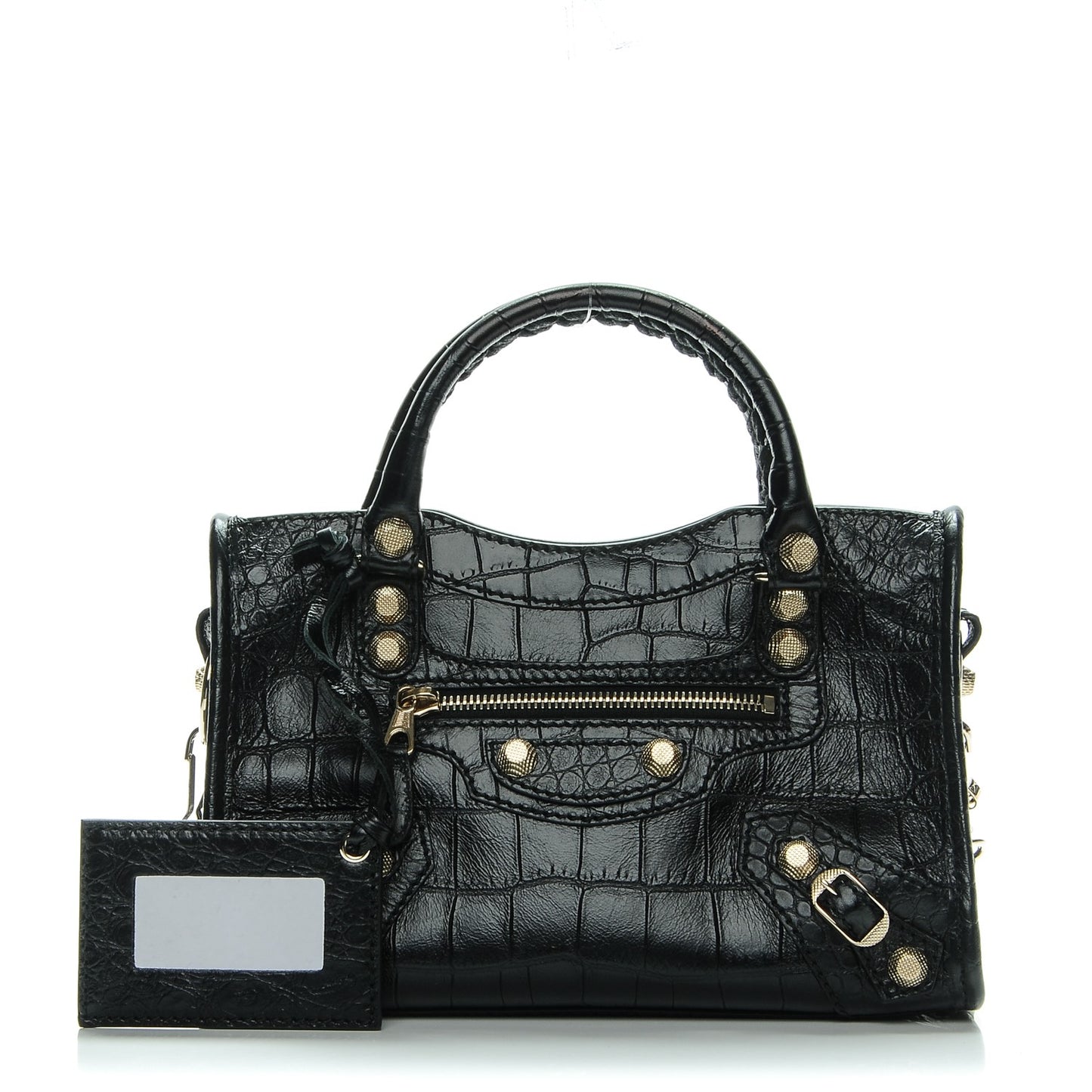 Calfskin Crocodile Embossed Giant 12 Gold Hardware Mini City Black