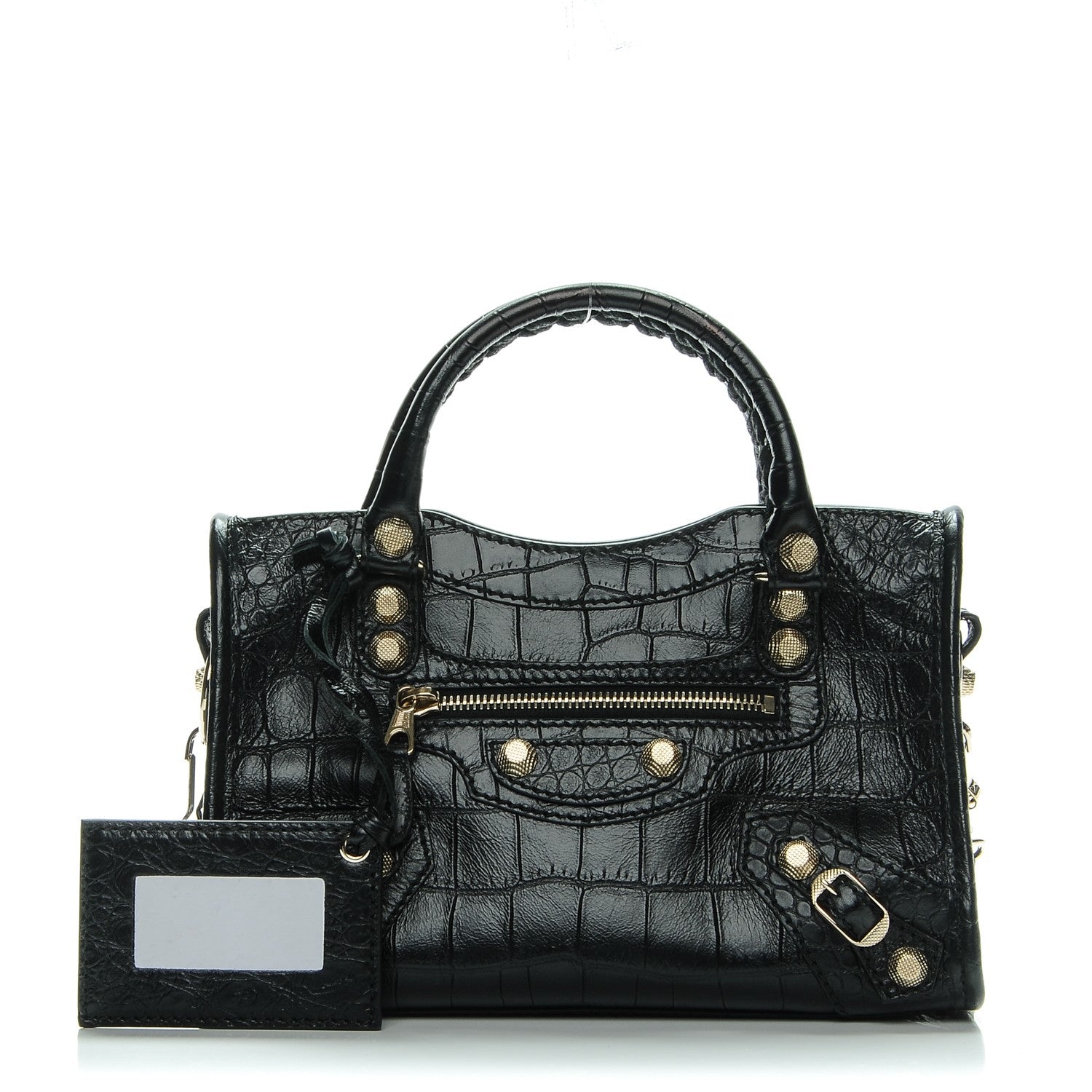 Balenciaga Calfskin Crocodile Embossed Giant 12 Gold Hardware Mini City Black 1 of 7