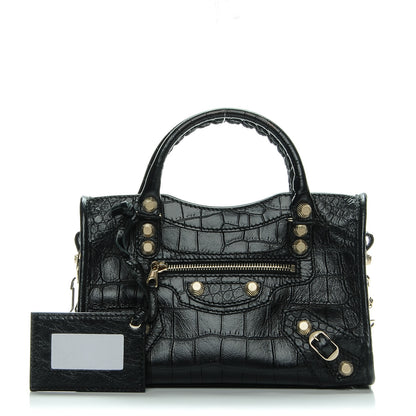 Balenciaga Calfskin Crocodile Embossed Giant 12 Gold Hardware Mini City Black 1 of 7