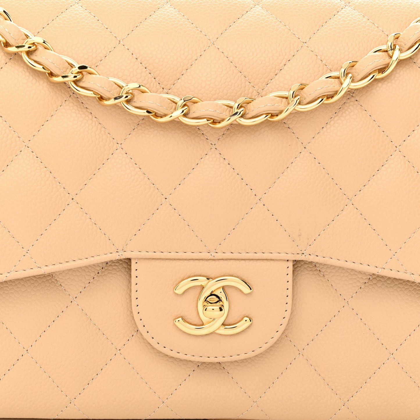 Caviar Quilted Jumbo Double Flap Beige