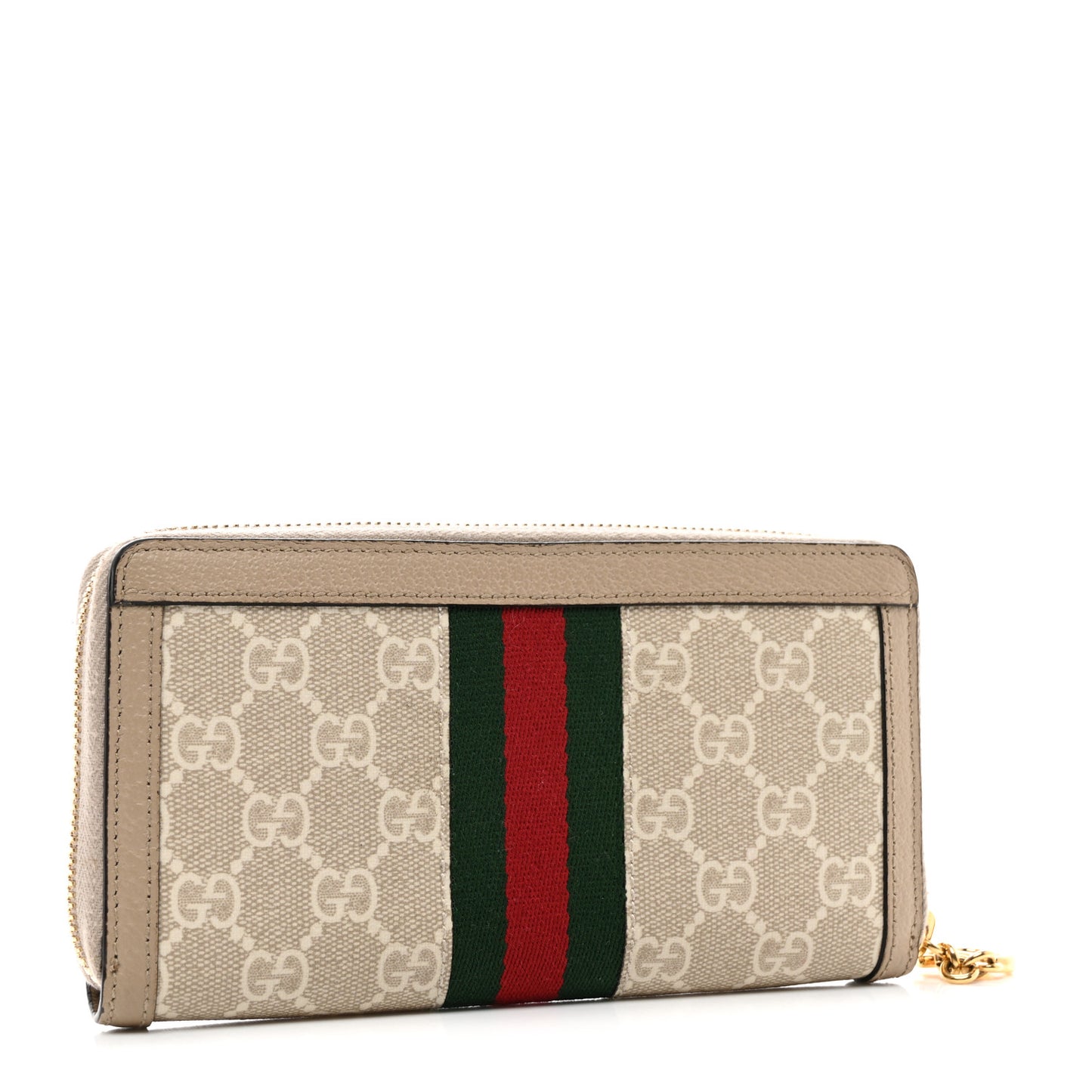 GG Supreme Monogram Textured Dollar Calfskin Web Ophidia Zip Around Wallet Beige Mystic White Oatmeal