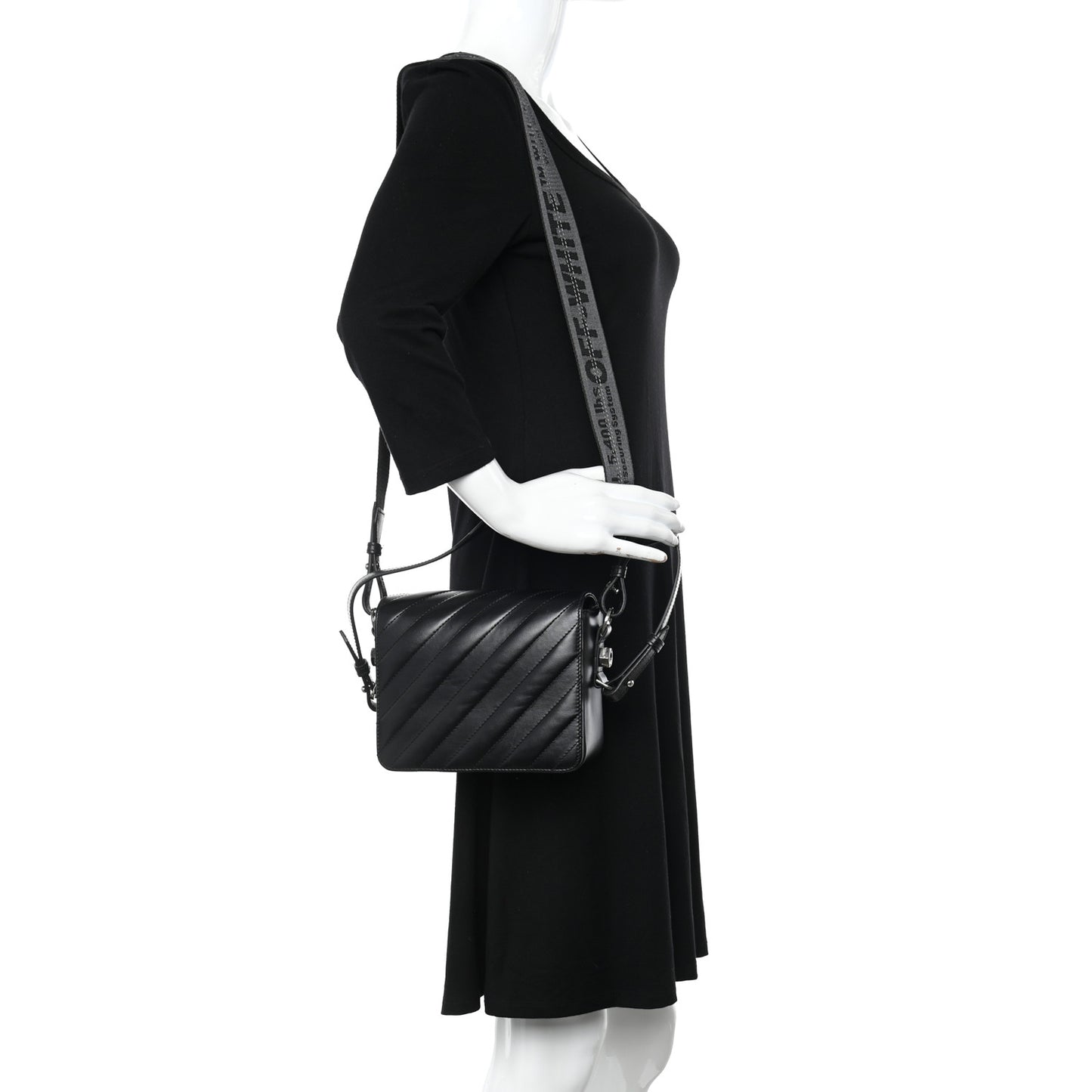 Calfskin Padded Diag Binder Flap Bag Black