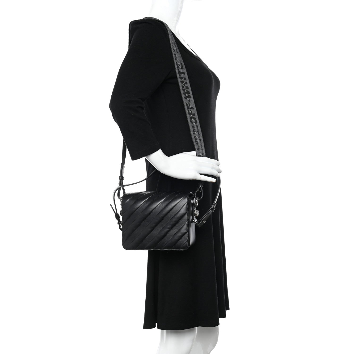 Off-White Calfskin Padded Diag Binder Flap Bag Black 2 of 18