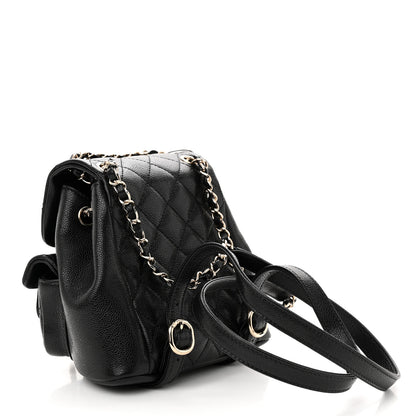 Chanel Shiny Caviar Quilted Small Duma Pockets Drawstring Backpack Black 3 of 10