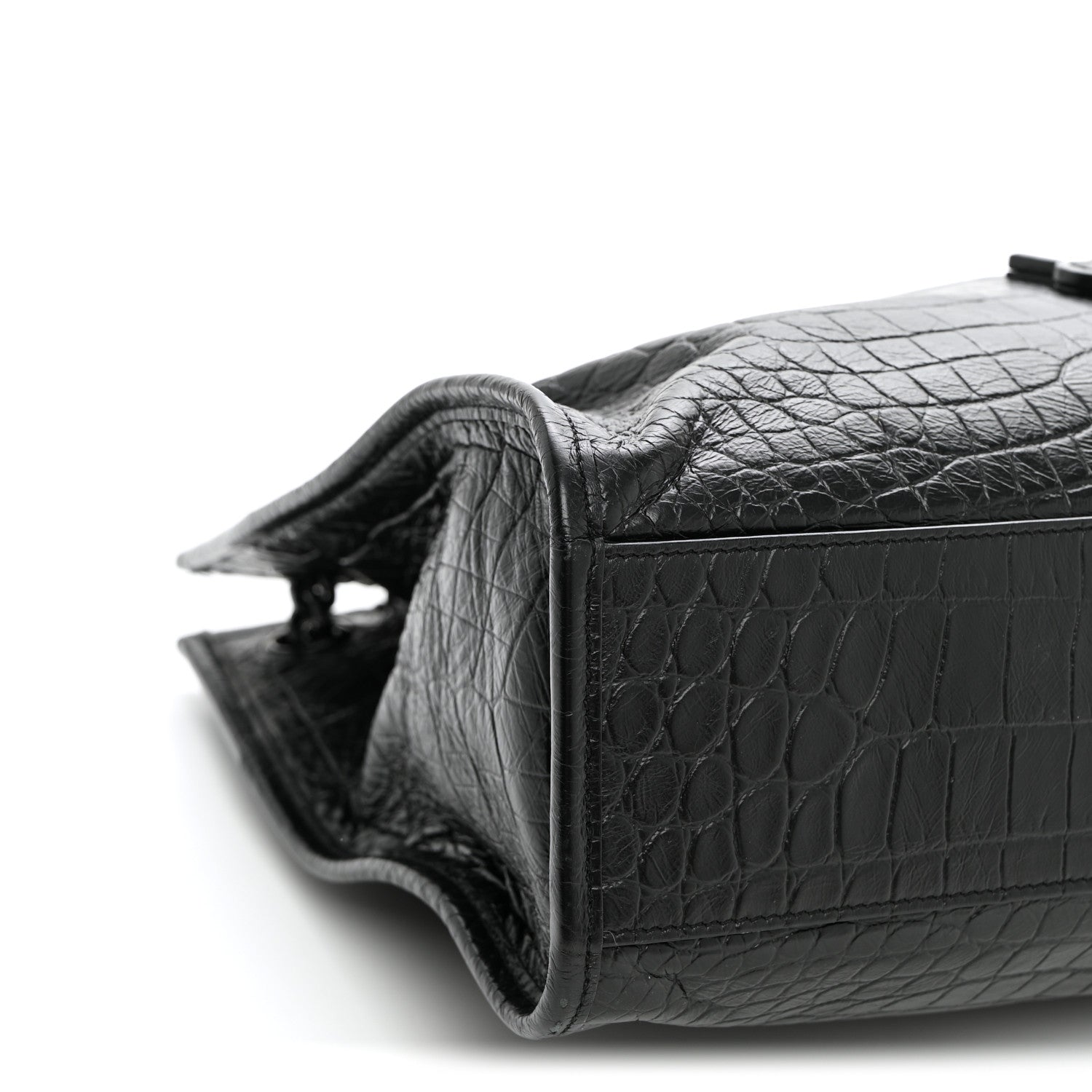 Saint Laurent Calfskin Crocodile Embossed Monogram Medium Niki Shopping Bag Black 9 of 11