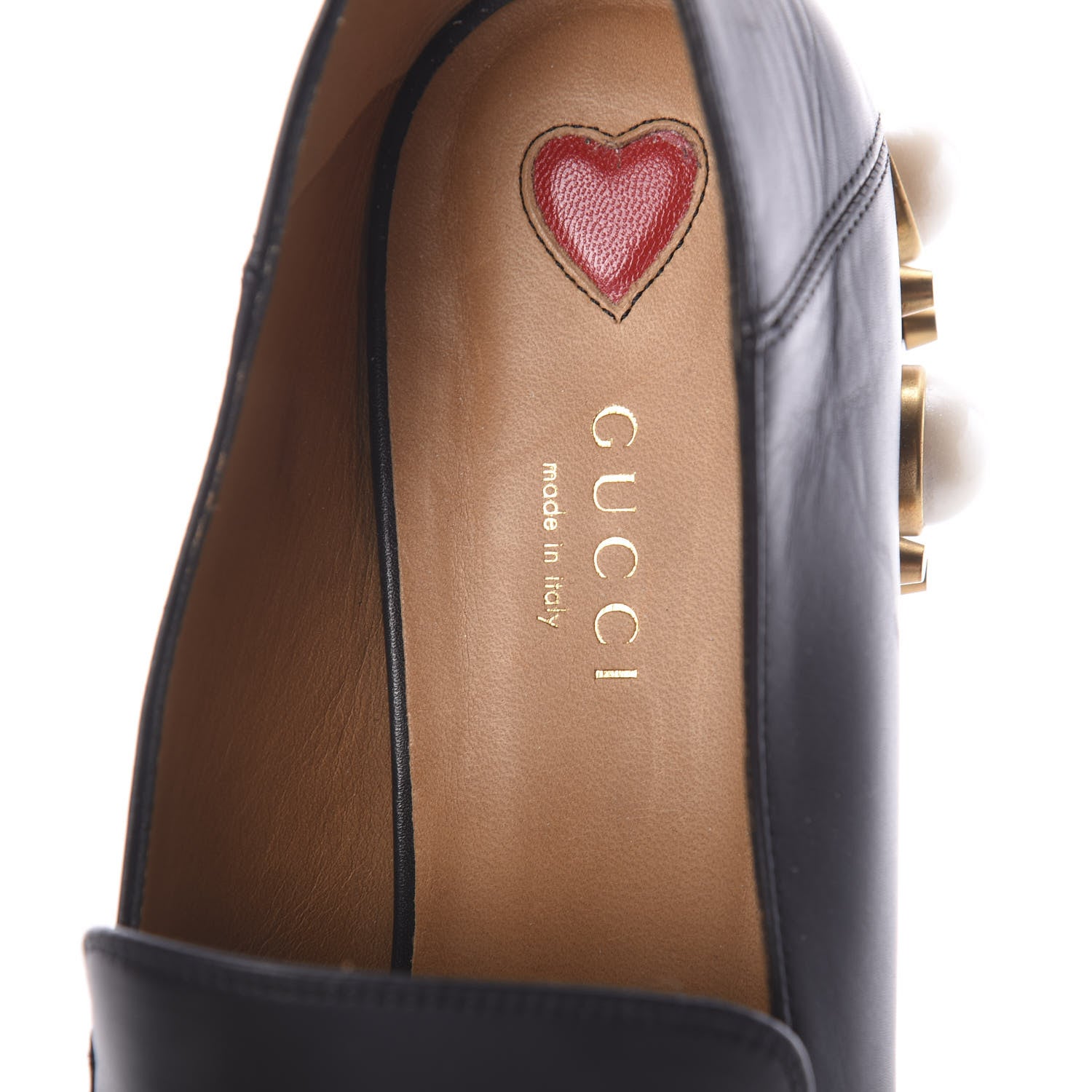 Gucci Betis Glamour Calfskin Web Pearl Embellished Peyton 35mm Loafer Pumps 38 Black 5 of 7