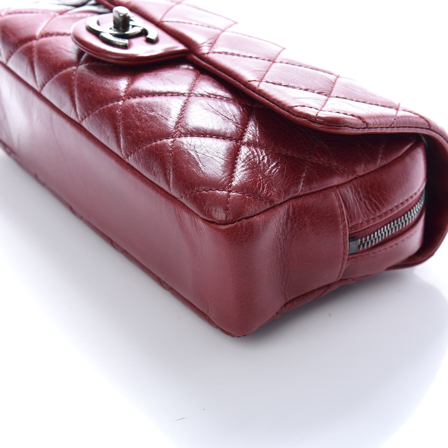 Chanel Glazed Calfskin Quilted Medium Duo Color Flap Dark Red 10 of 10