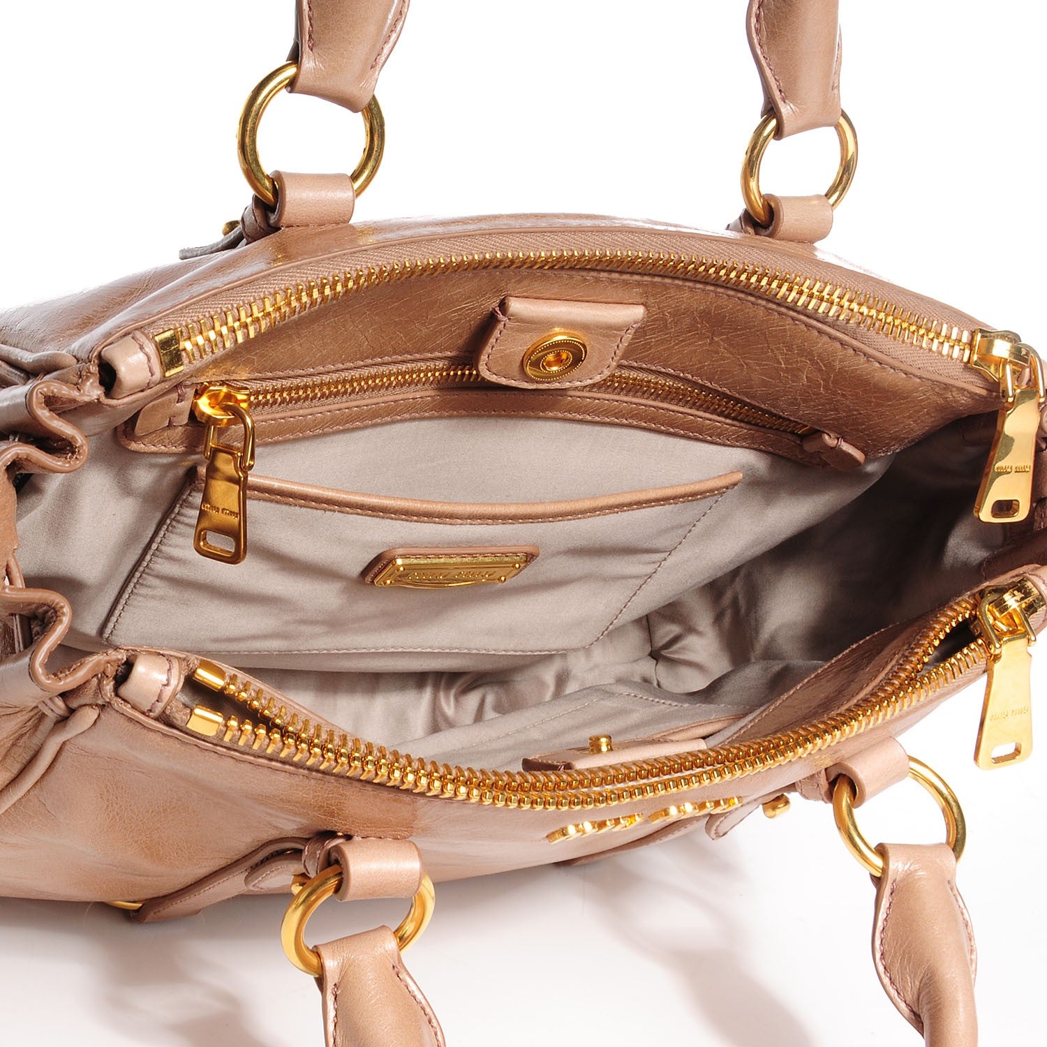 Miu Miu Vitello Shine Double Zip Tote Cammeo 5 of 8