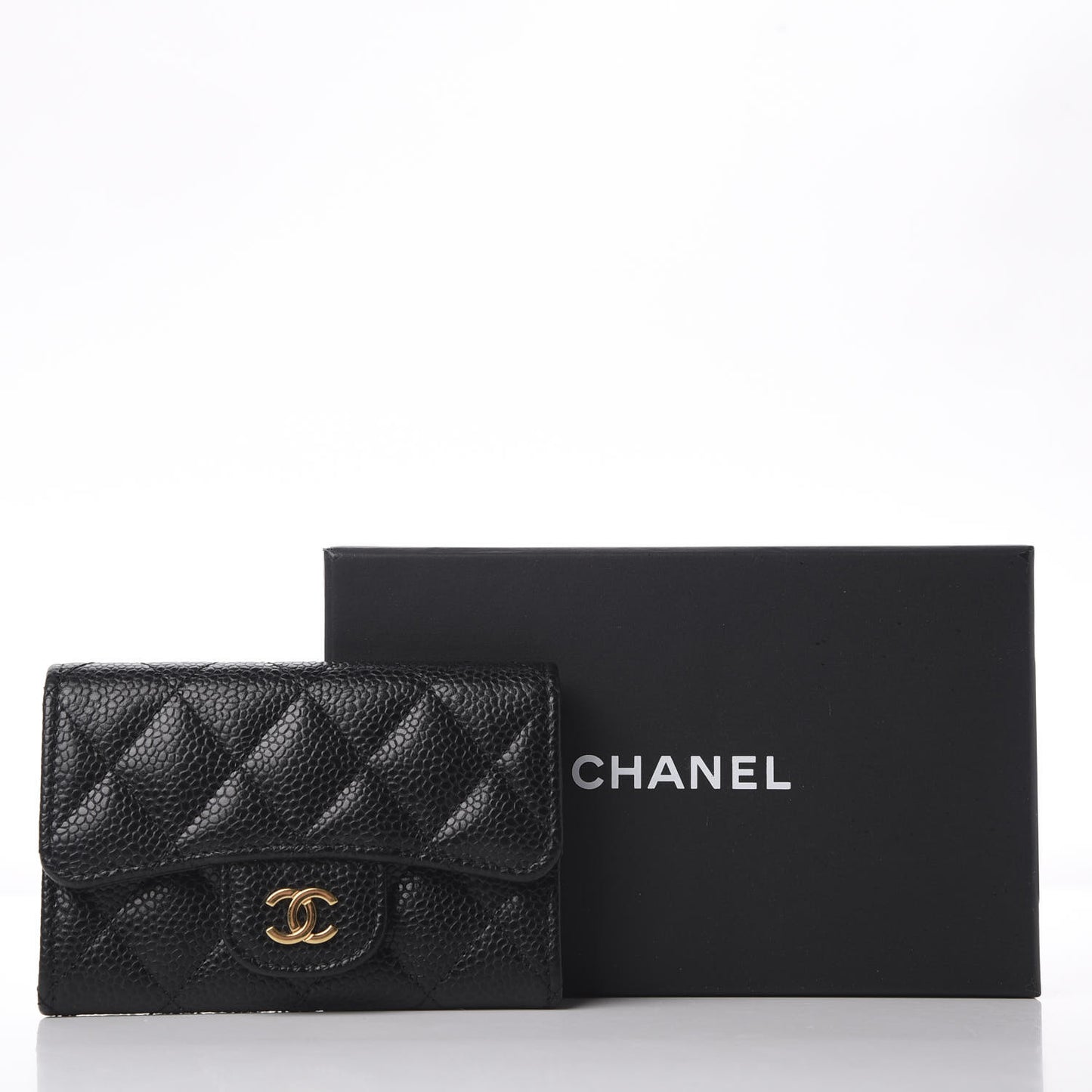 Caviar Quilted Flap Card Holder Black