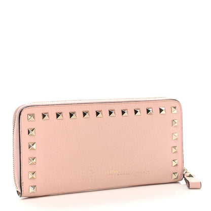 Valentino Garavani Pebbled Calfskin Rockstud Zip Around Wallet Water Rose 3 of 8