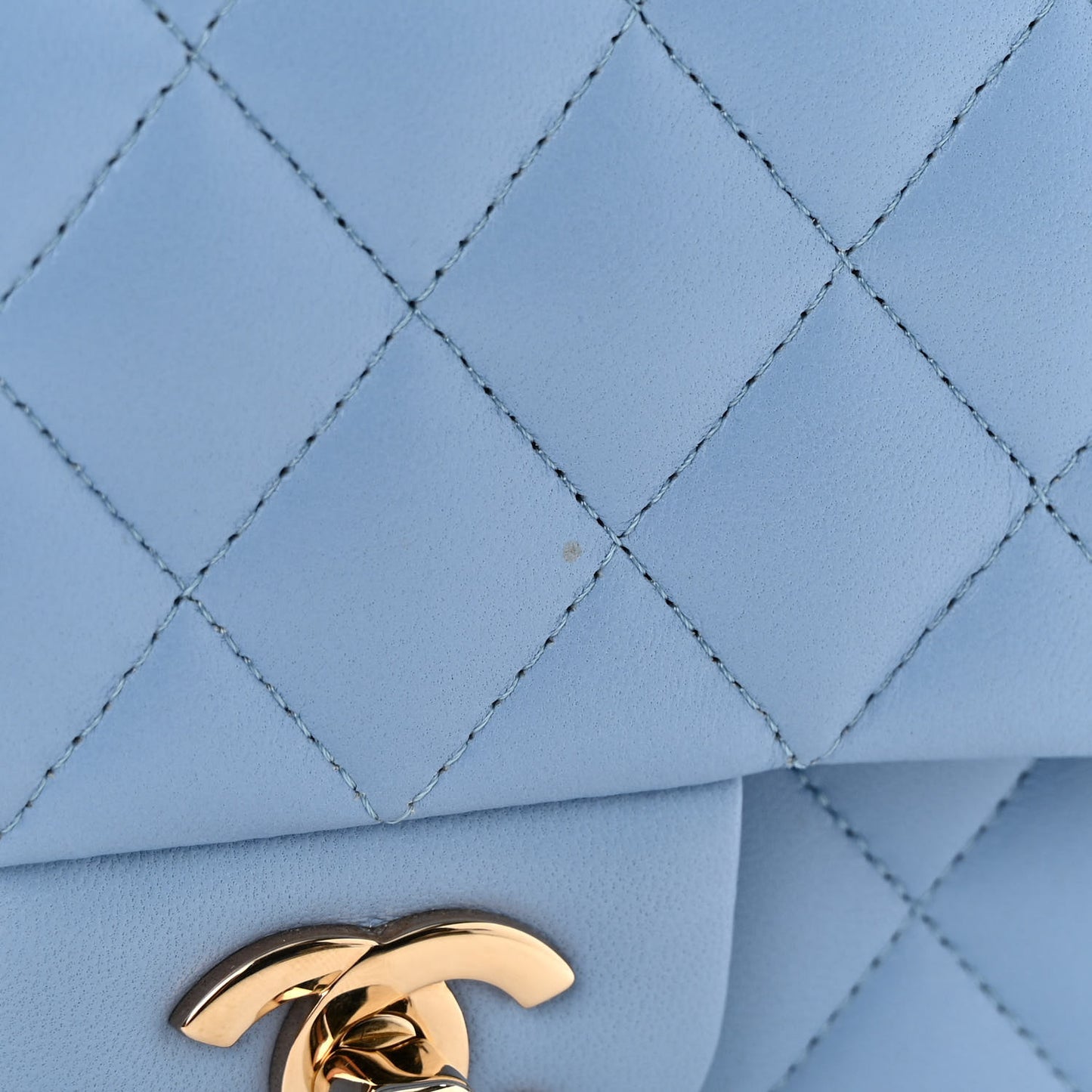 Lambskin Quilted Medium Double Flap Light Blue