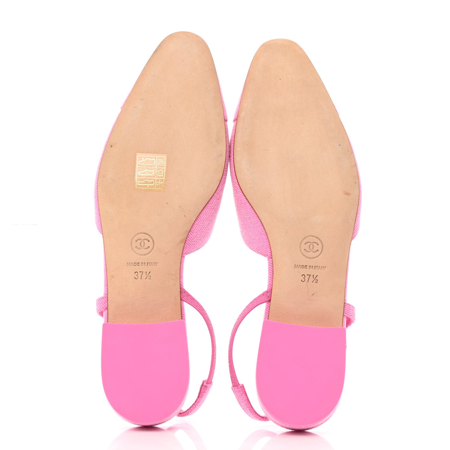 Chanel Denim Cap Toe CC Slingback Flat 37.5 Neon Pink 5 of 9