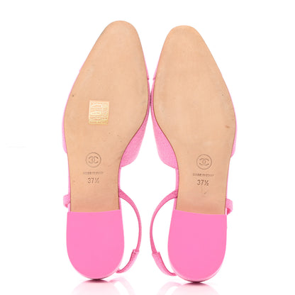 Chanel Denim Cap Toe CC Slingback Flat 37.5 Neon Pink 5 of 9