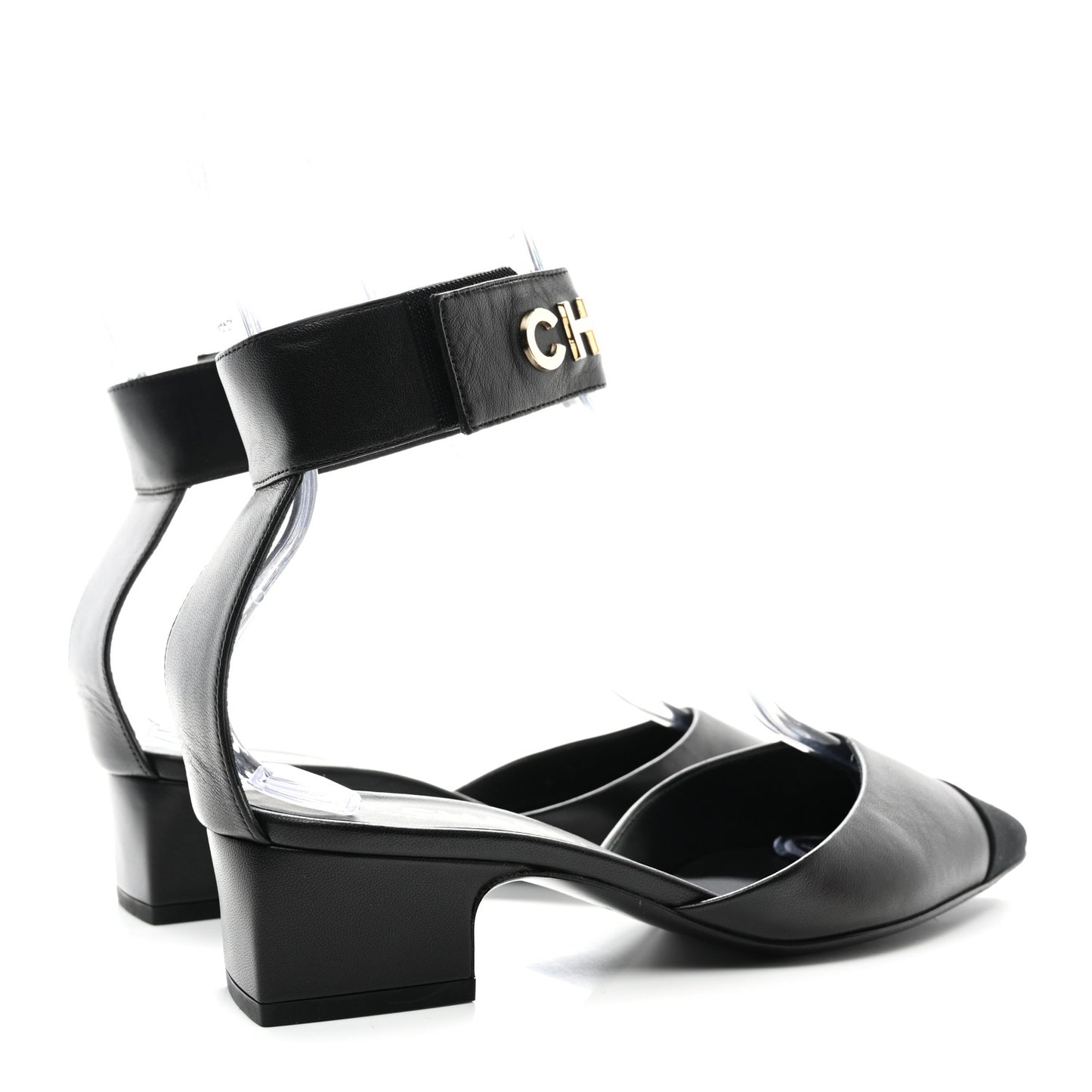 Lambskin Grosgrain Cap Toe Logo Ankle Strap Pumps 37 Black