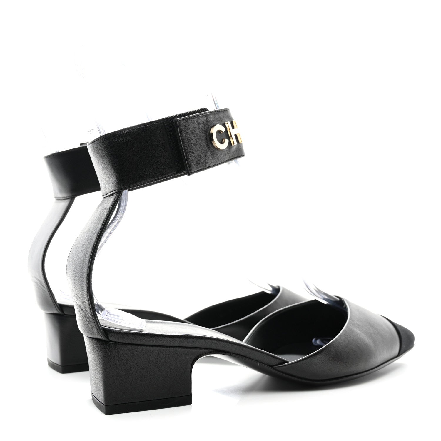 Chanel Lambskin Grosgrain Cap Toe Logo Ankle Strap Pumps 37 Black 4 of 9