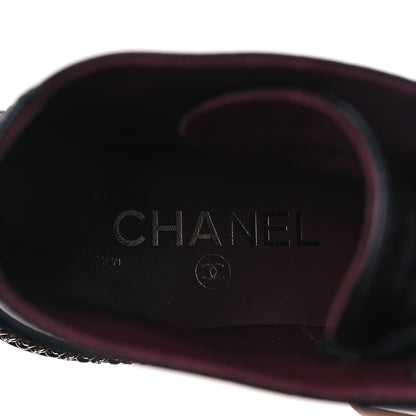 Chanel Crackled Calfskin Velvet Pearl Combat Short Boots 37 Black 7 of 9