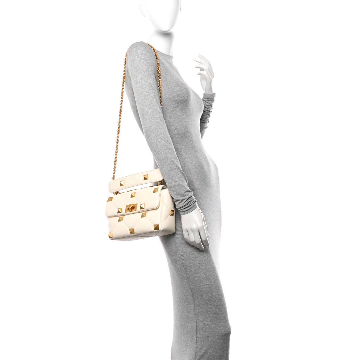 Valentino Garavani Nappa Medium Roman Stud Shoulder Bag Ivory 2 of 10