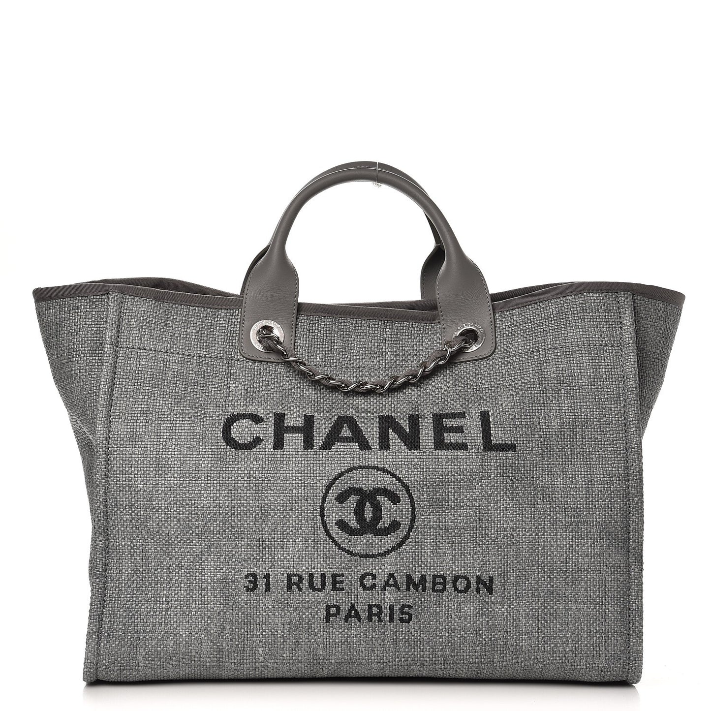 Woven Straw Raffia Large Deauville Tote Grey