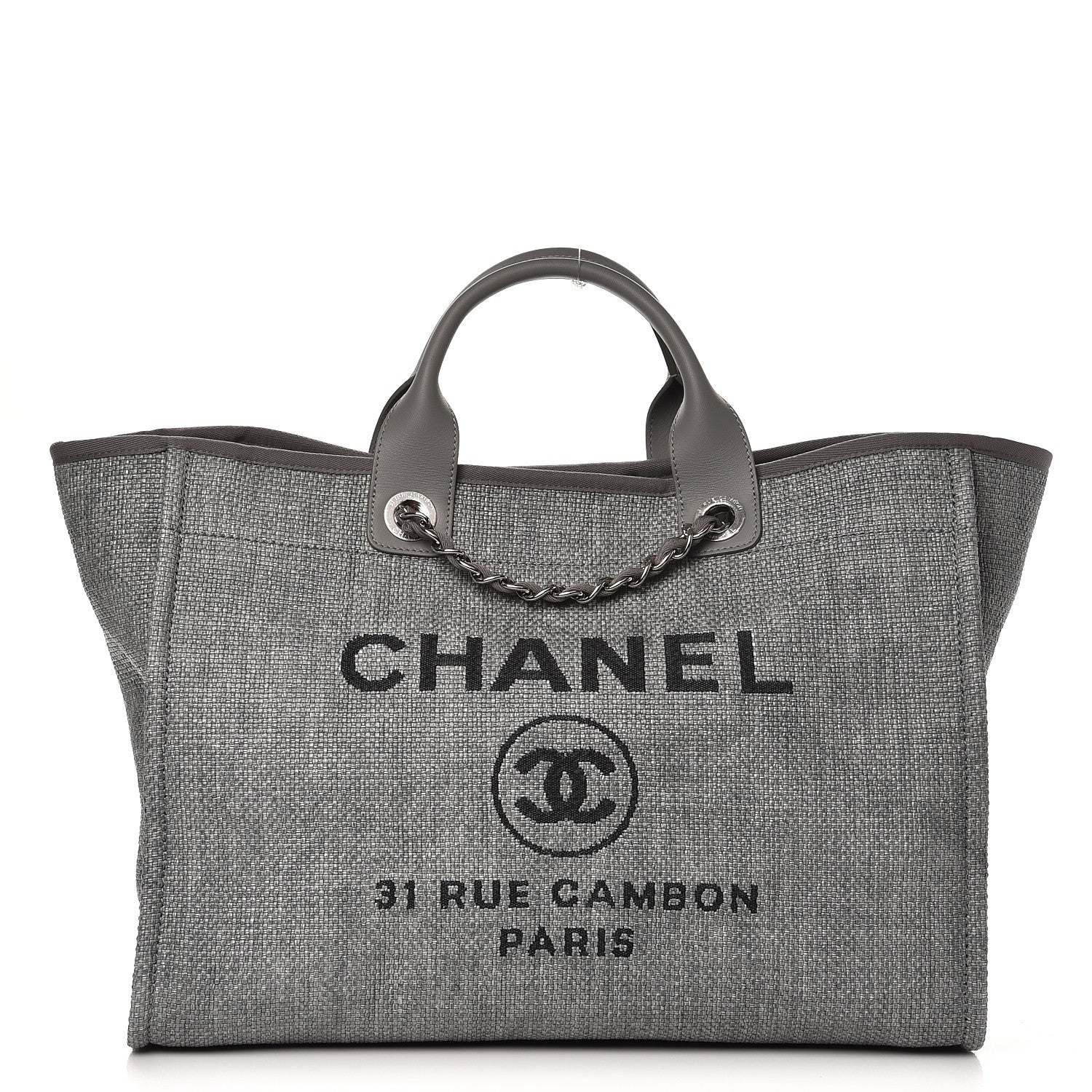 Chanel Woven Straw Raffia Large Deauville Tote Grey 1 of 8