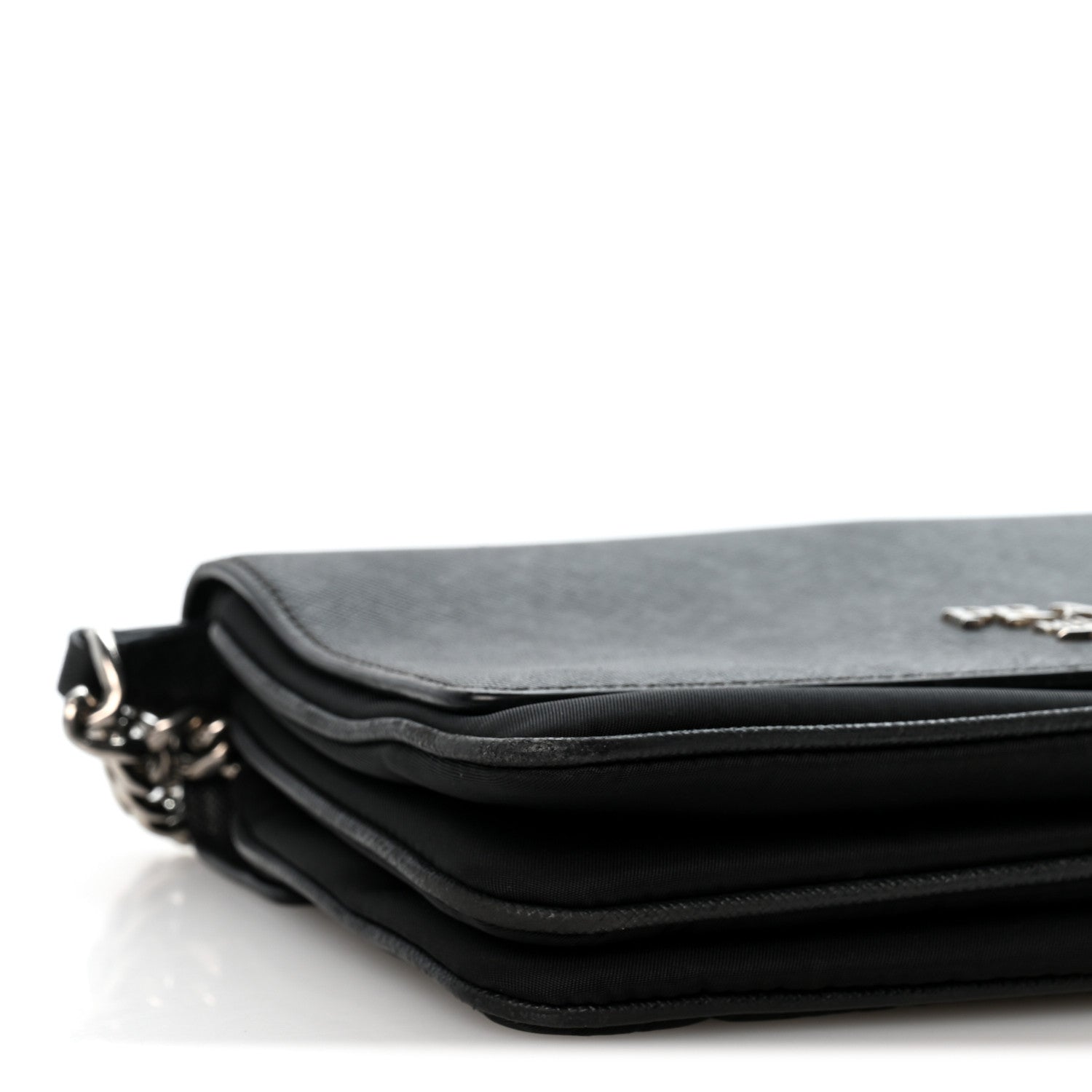 Prada Saffiano Tessuto Nylon Chain Shoulder Bag Black 10 of 15