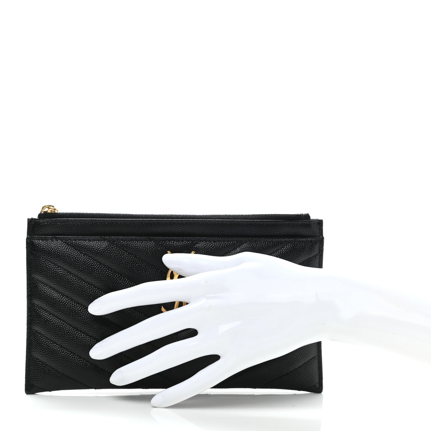 Saint Laurent Grain De Poudre Chevron Monogram Bill Pouch Black 2 of 9