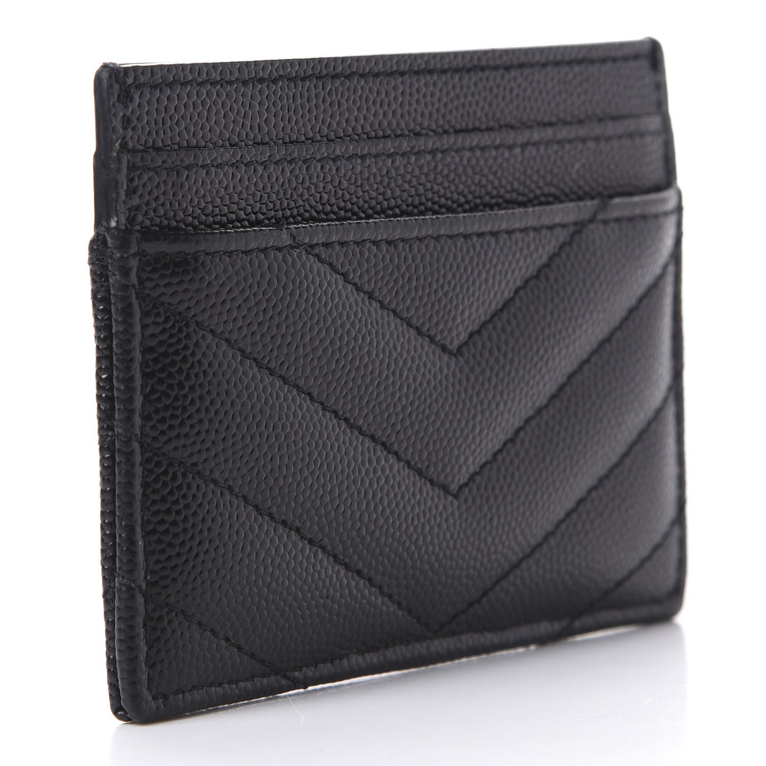 Saint Laurent Grain De Poudre Matelasse Chevron Monogram Credit Card Case Black 3 of 8