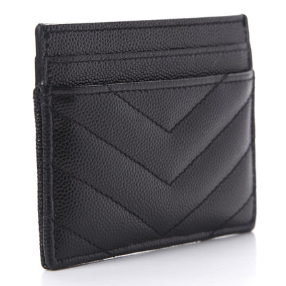 Saint Laurent Grain De Poudre Matelasse Chevron Monogram Credit Card Case Black 3 of 8