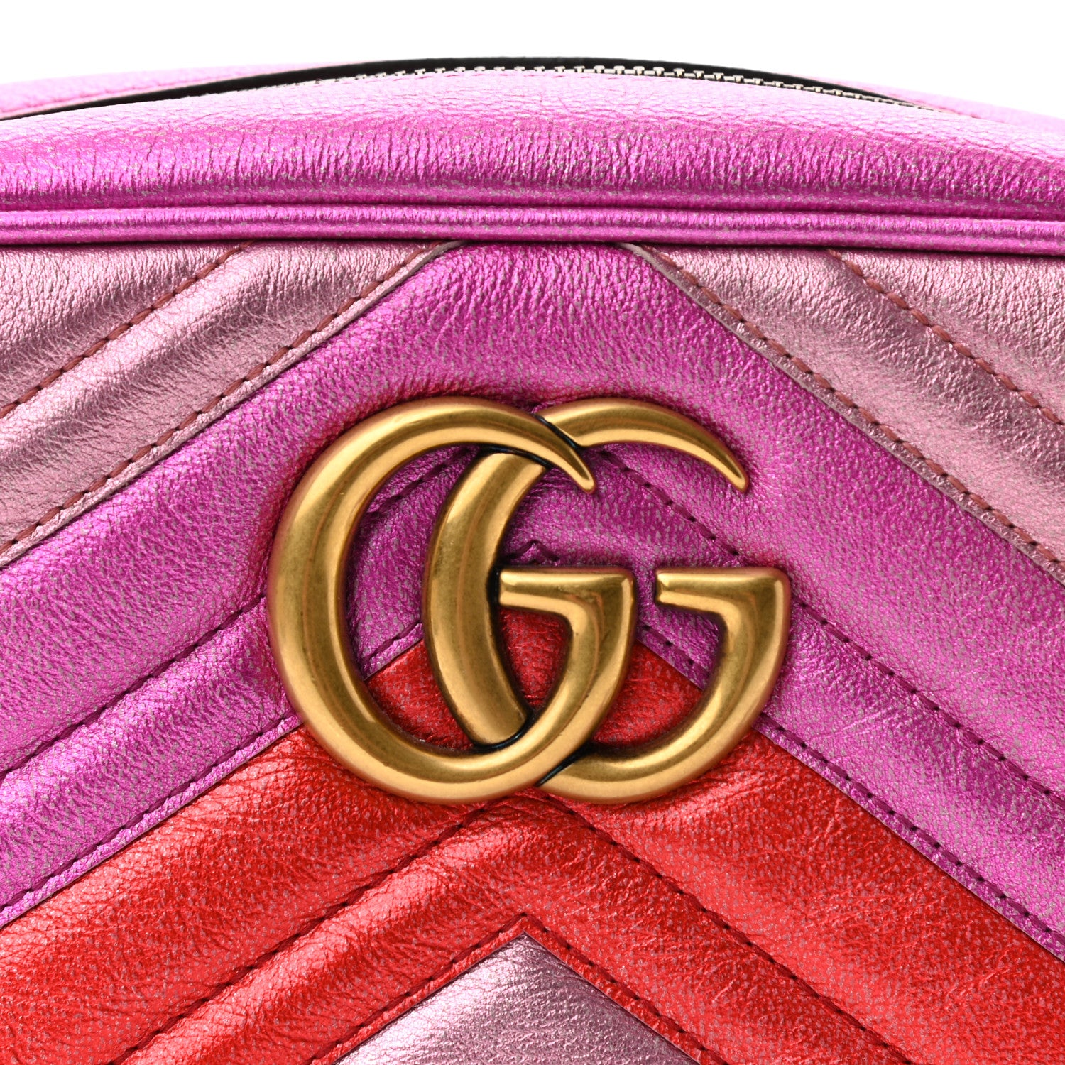 Gucci Laminated Nappa Matelasse Small GG Marmont Chain Shoulder Bag Fuxia Rosso Rosa 8 of 10