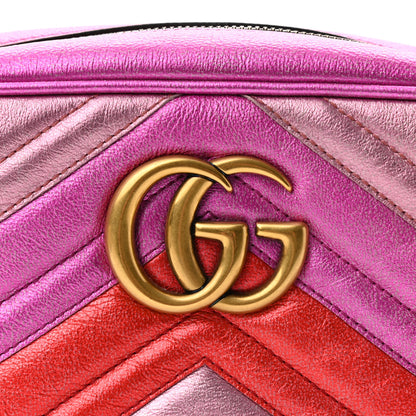 Gucci Laminated Nappa Matelasse Small GG Marmont Chain Shoulder Bag Fuxia Rosso Rosa 8 of 10