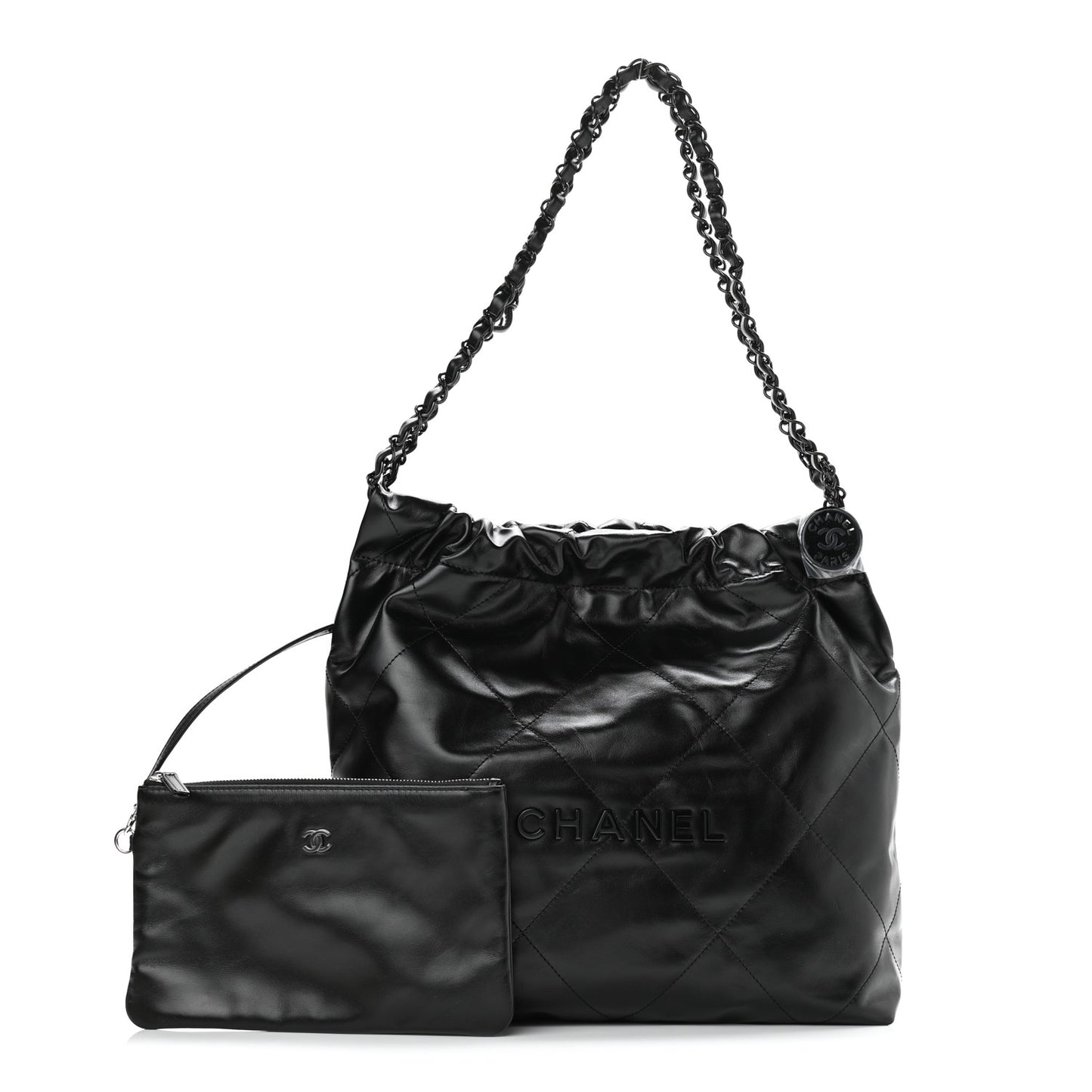 Shiny Calfskin Quilted Small Chanel 22 So Black