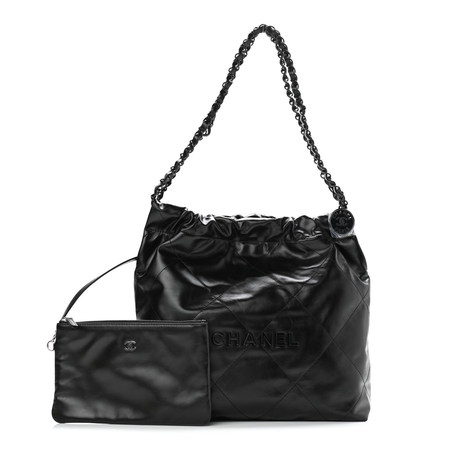 Chanel Shiny Calfskin Quilted Small Chanel 22 So Black 1 of 13