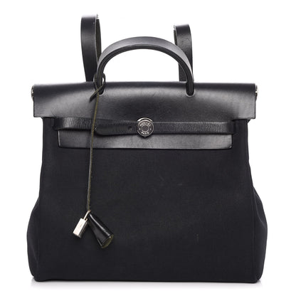 Hermes Toile Vache Calfskin Herbag 30 PM Backpack Black 1 of 14