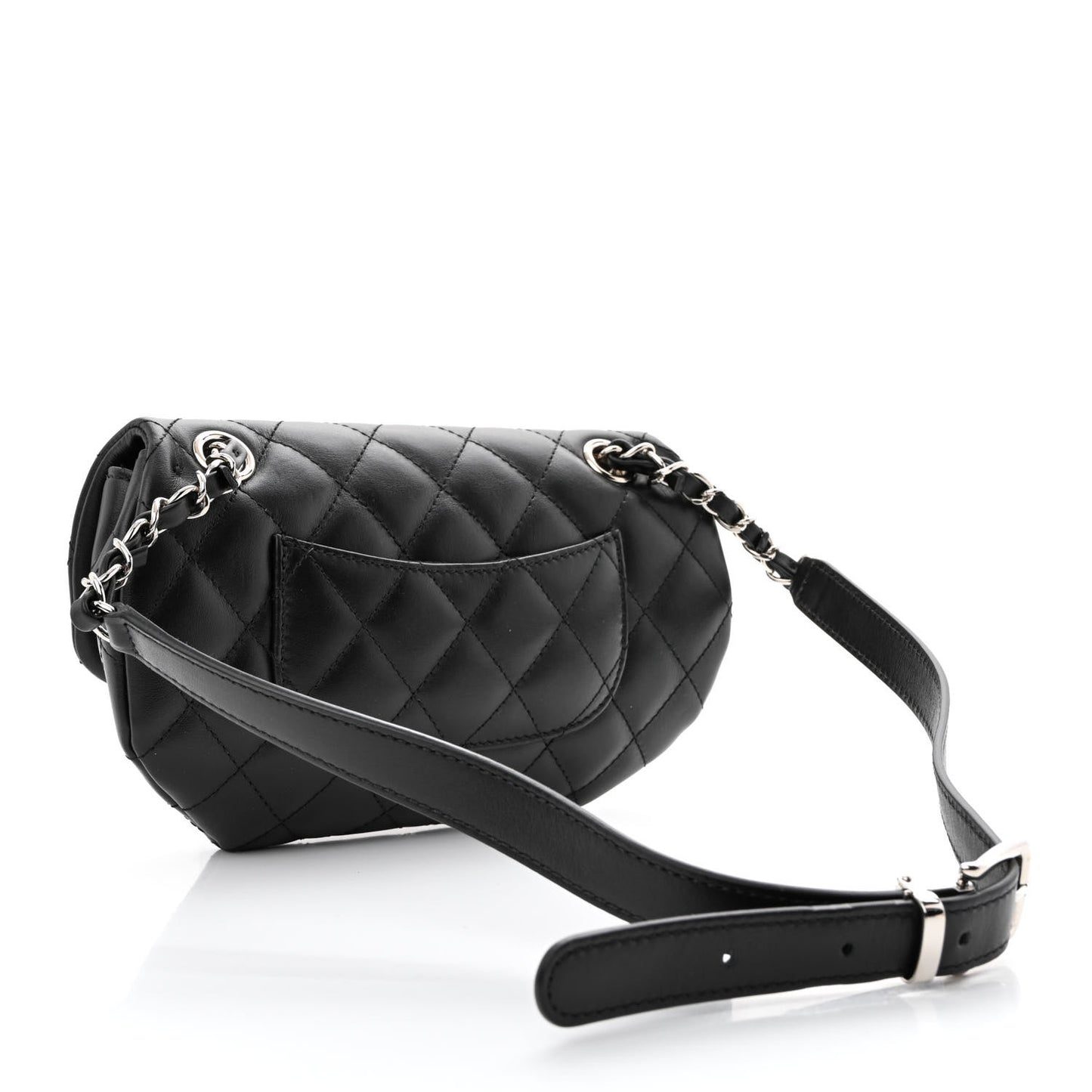 Calfskin Quilted CC Uniform Flap Belt Bag Black