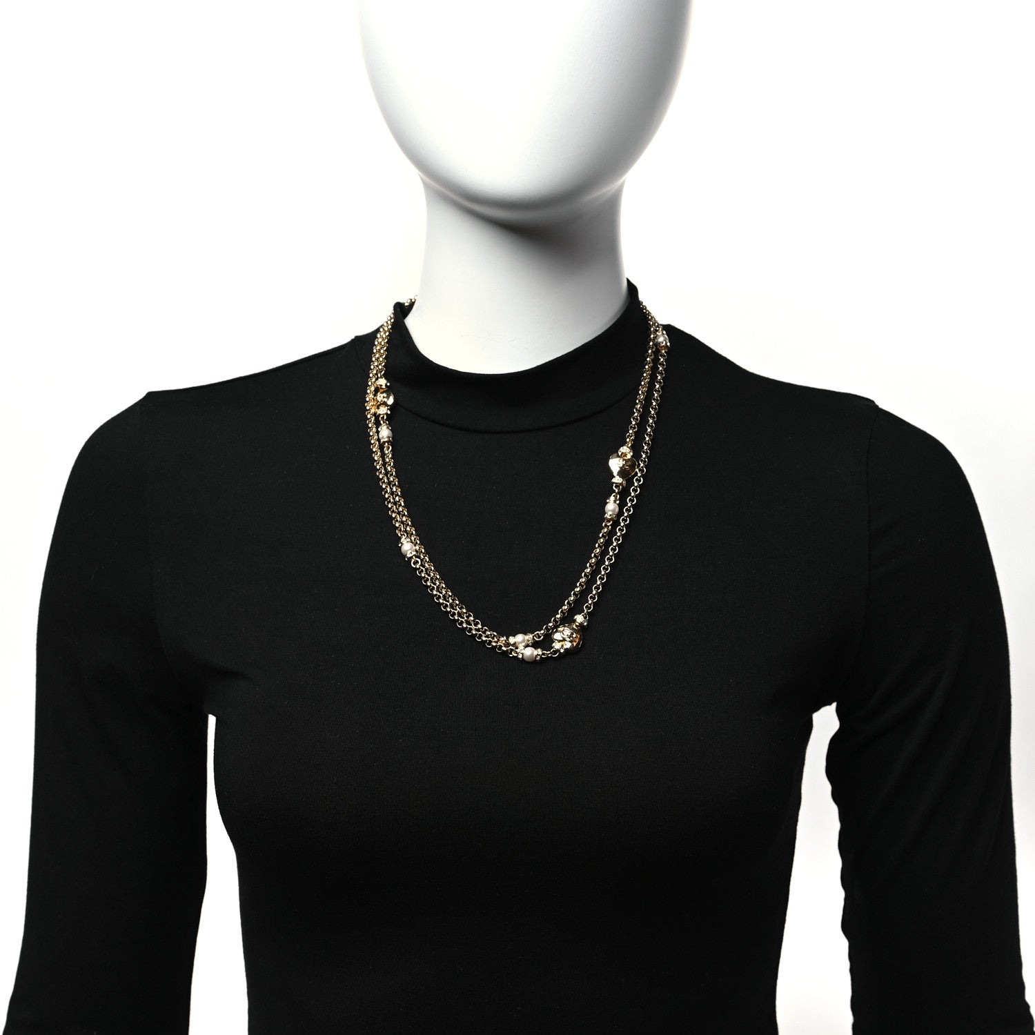 Chanel Pearl Bead Heart CC Long Necklace Gold 2 of 5
