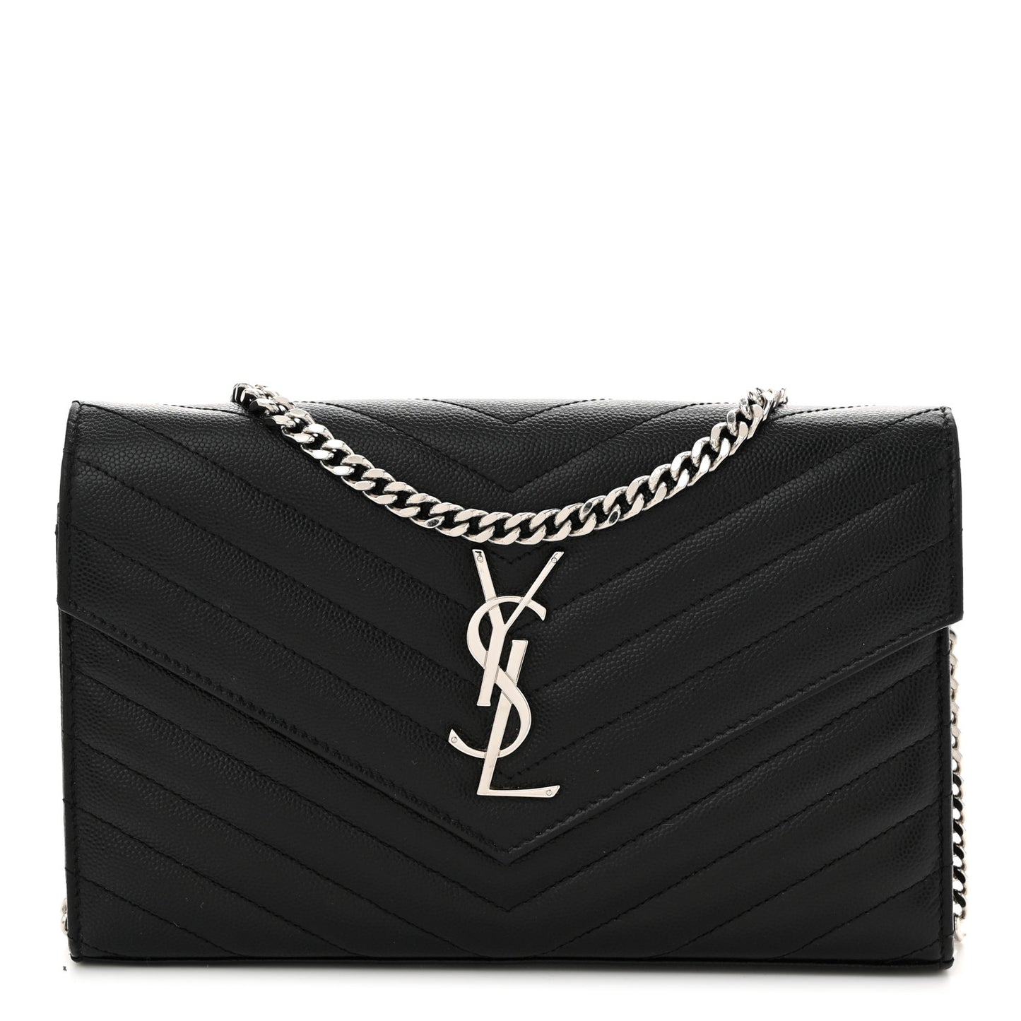 Grain De Poudre Matelasse Chevron Monogram Chain Wallet Black