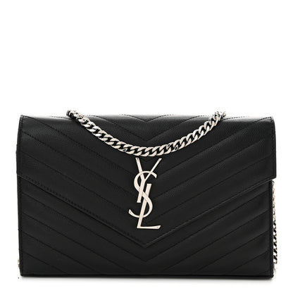Saint Laurent Grain De Poudre Matelasse Chevron Monogram Chain Wallet Black 1 of 10