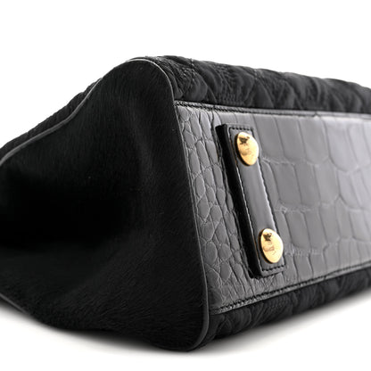 Louis Vuitton Monogram Silk Pony Hair Alligator Trim Linda Black 8 of 9