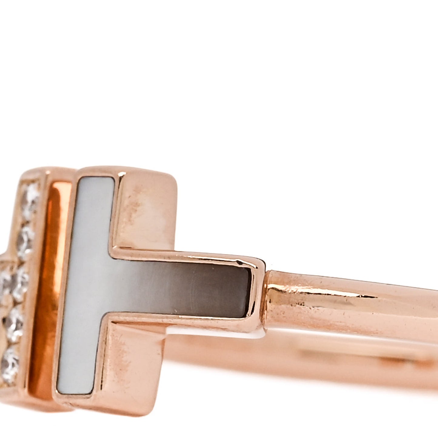 18K Rose Gold Diamond Mother of Pearl T Wire Ring 57 8