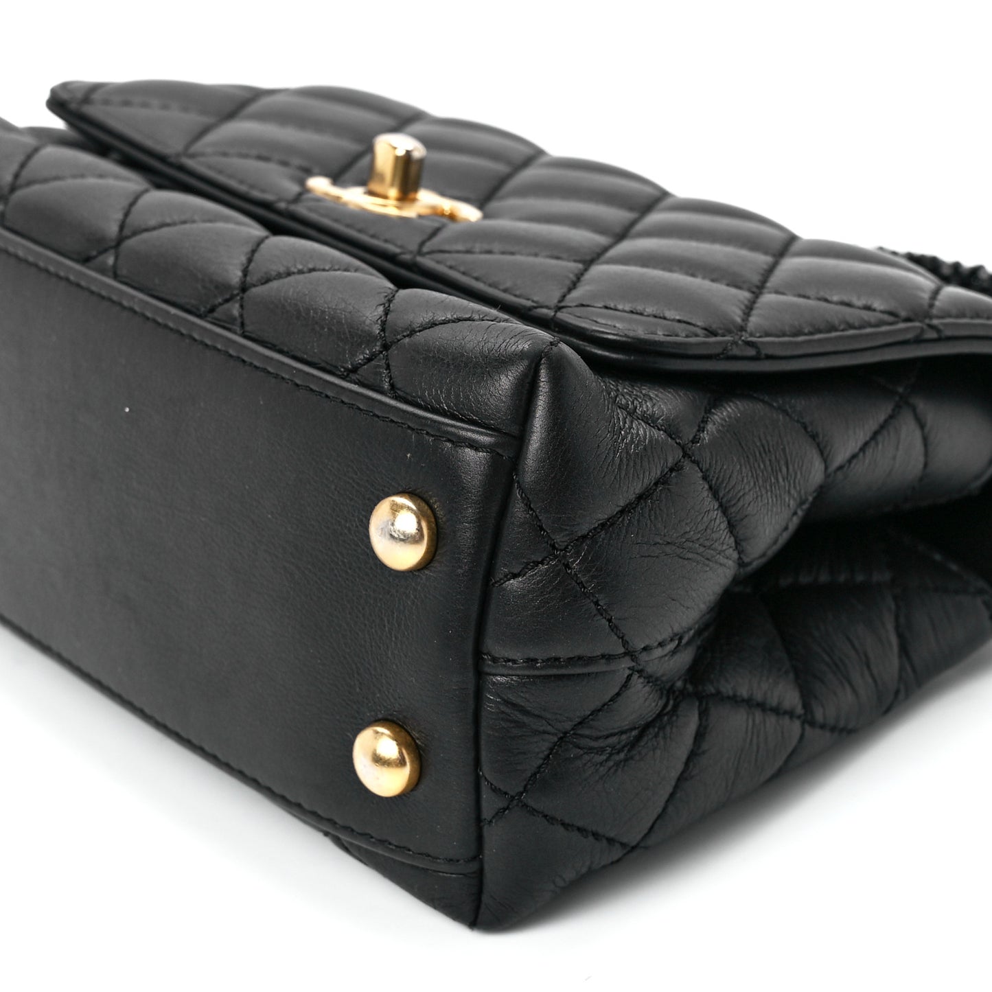 Calfskin Crystal Quilted Extra Mini Coco Handle Flap Black