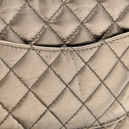 Chanel Metallic Crackled Calfskin Medium Clam's Pocket Flap Dark Silver 12 of 13